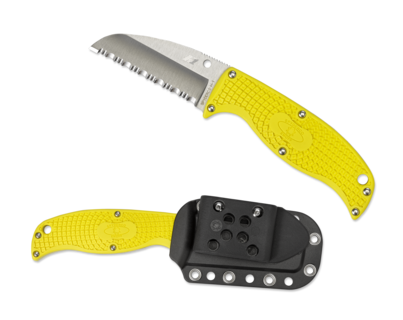Spyderco Enuff 2.75&quot; Sheepsfoot Fixed Blade Knife, Yellow FRN / H1 Full Serrated