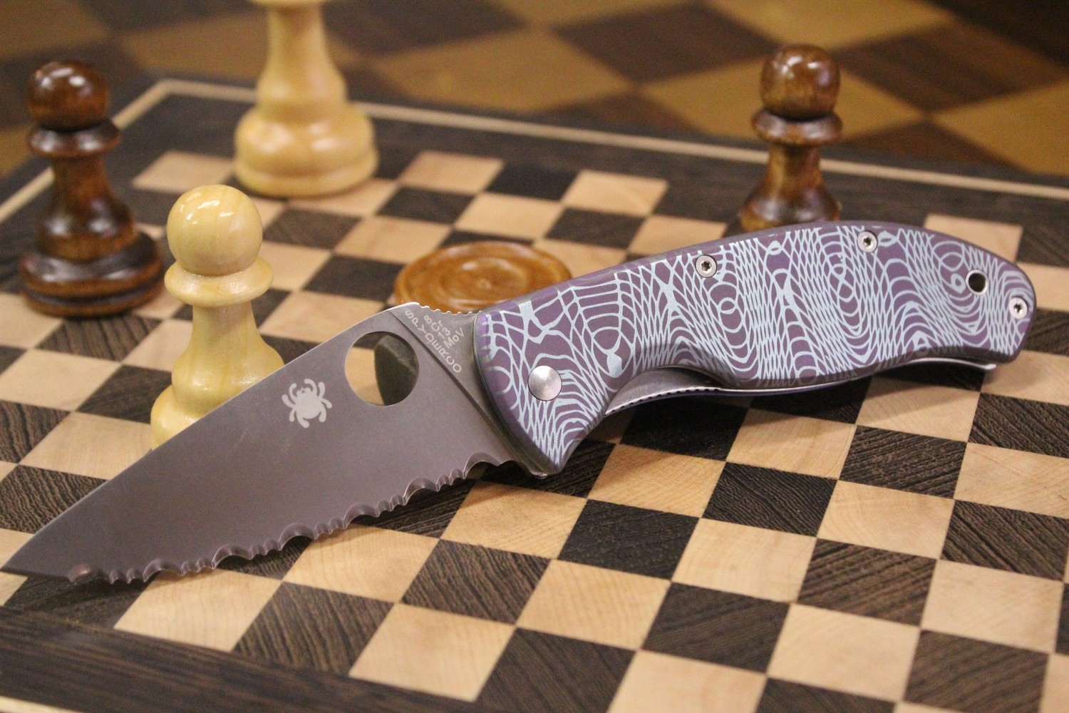 Spyderco Tenacious 3.375&quot; Folding Knife, Custom Anodized Titanium  / Satin Full Serrated