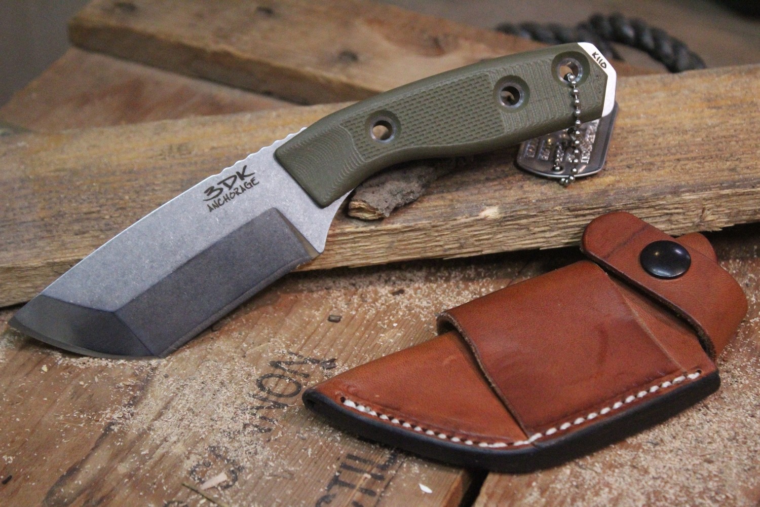 3DK Riot 3.7&quot; Fixed Tanto Point, Elmax Blade / OD Green G10 handle