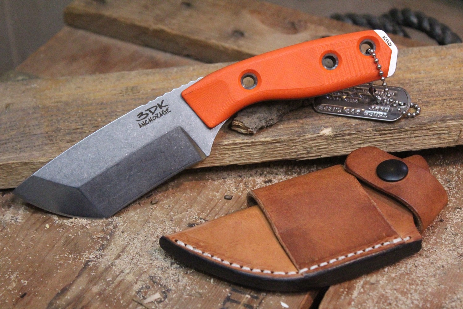 3DK Riot 3.7&quot; Fixed Tanto Point, K110 Blade / Orange G10 handle
