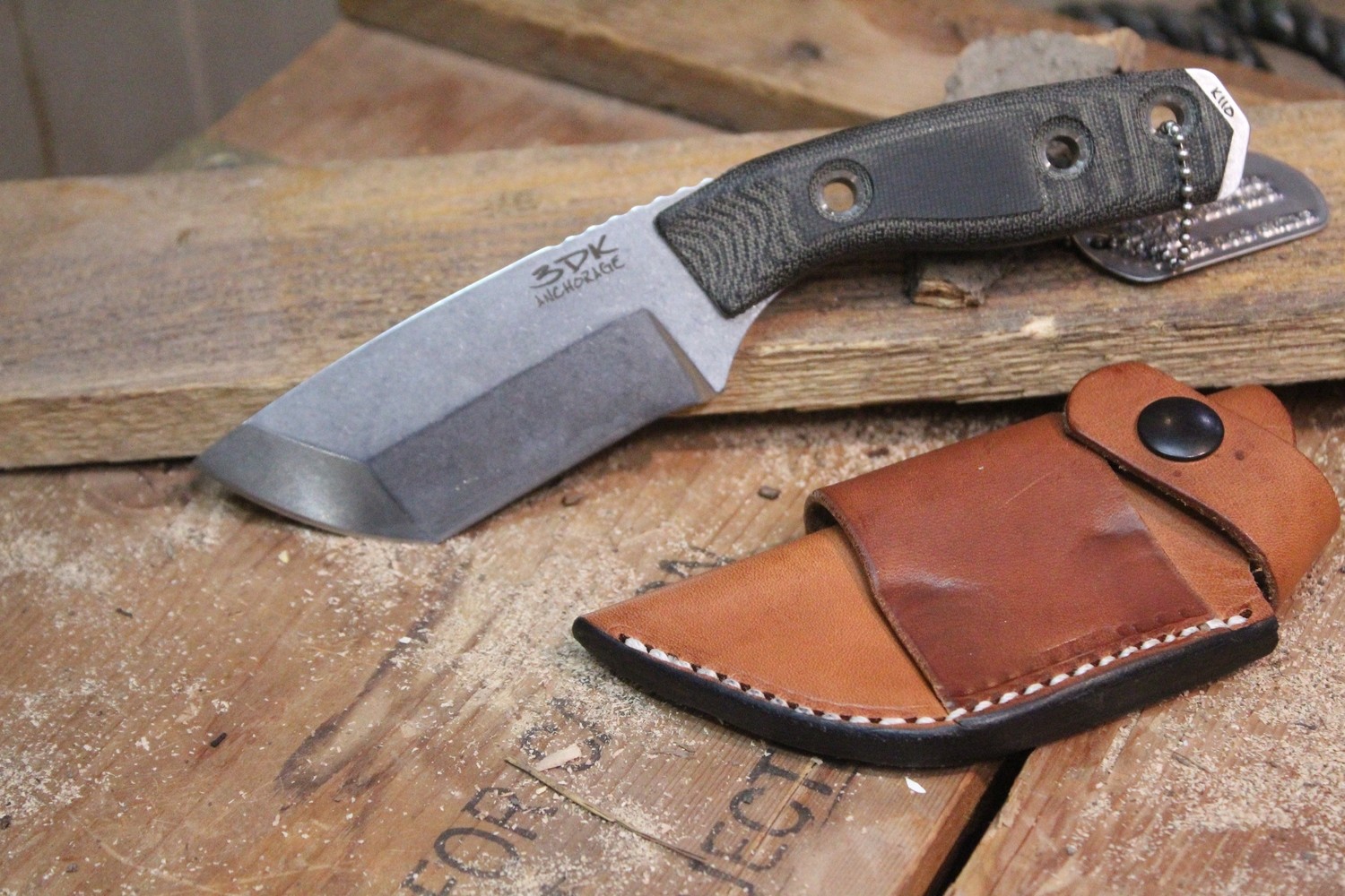 3DK Riot 3.7&quot; Fixed Tanto Point, Elmax Blade / Black Micarta handle