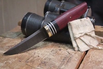 Isley Blades F23 4" Fixed Point Blade, Black Micarta &amp; White G-10 Bolster - Purple Heart Wood / O1 Black Wash