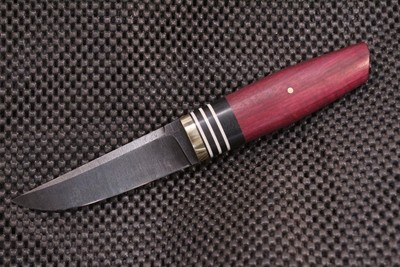 Isley Blades F23 4" Fixed Point Blade, Black Micarta &amp; White G-10 Bolster - Purple Heart Wood / O1 Black Wash