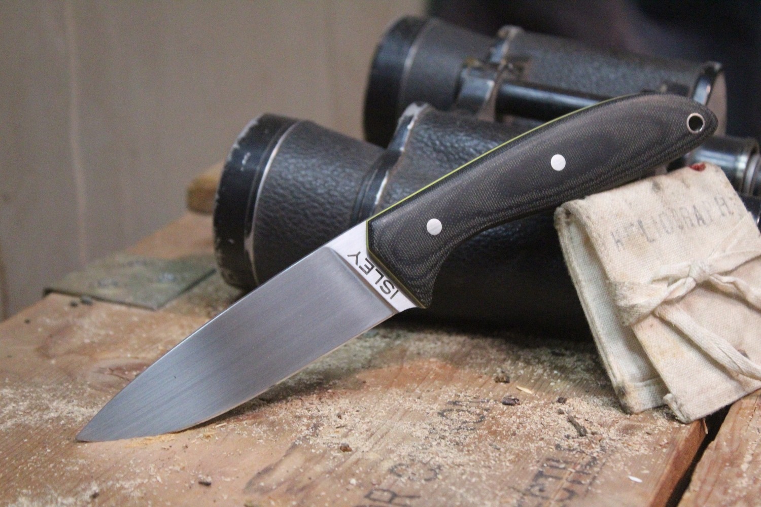 Isley Blades M27 3.87&quot; Fixed Blade, Black Canvas Micarta &amp; Yellow G-10 Liner / O1 Polished