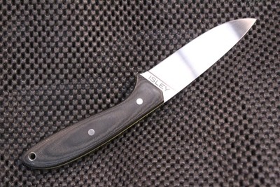 Isley Blades M27 3.87" Fixed Blade, Black Canvas Micarta &amp; Yellow G-10 Liner / O1 Polished