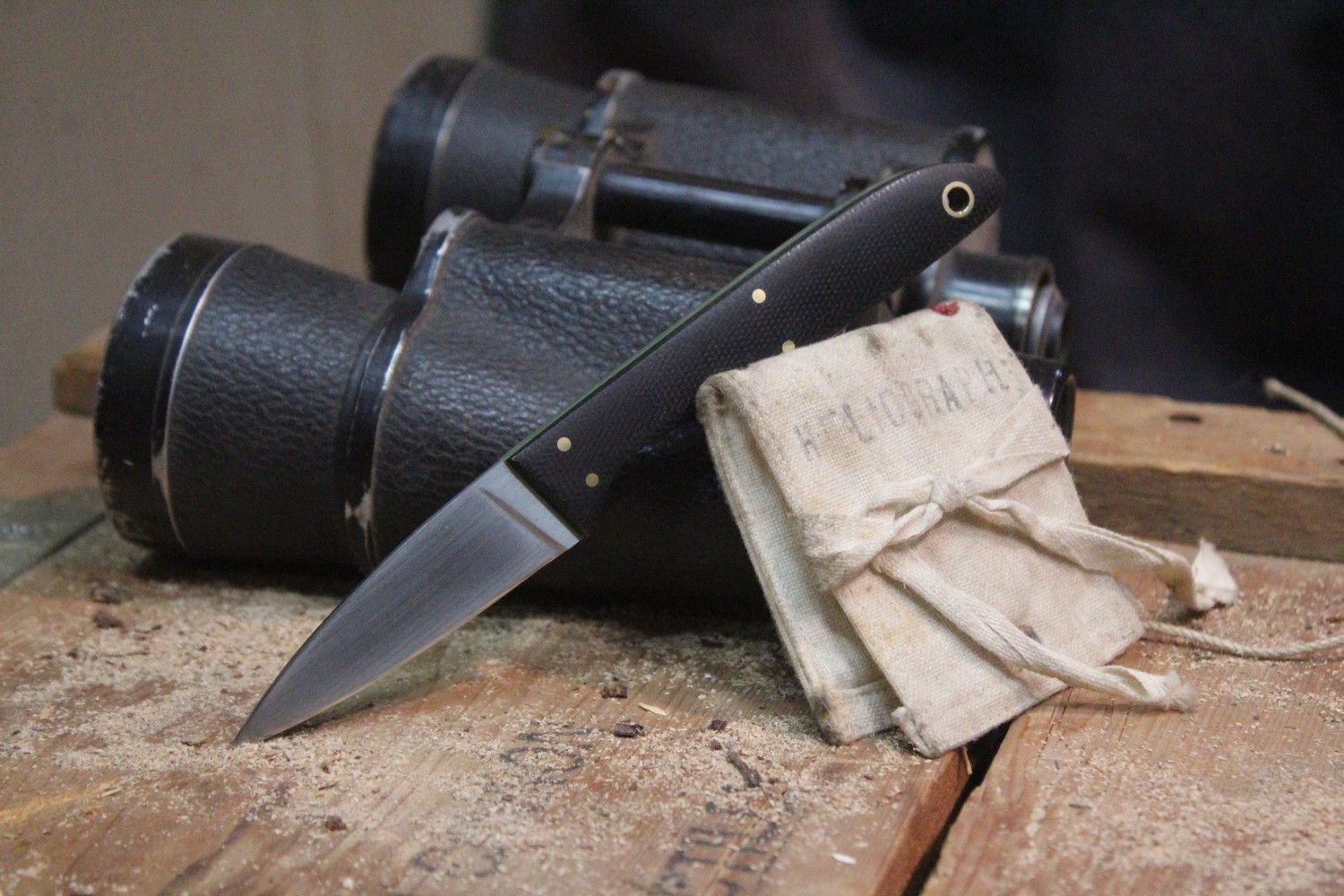 Isley Blades M24 2.62&quot; Fixed Blade Neck Knife, Black Canvas Micarta &amp; Green G-10 Liner / O1 Polished