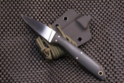 Isley Blades M24 2.62" Fixed Blade Neck Knife, Black Canvas Micarta &amp; Green G-10 Liner / O1 Polished