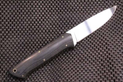 Isley Blades M28 4" Fixed Blade, Black Canvas Micarta with Green &amp; Black G-10 Liner / Polished O1