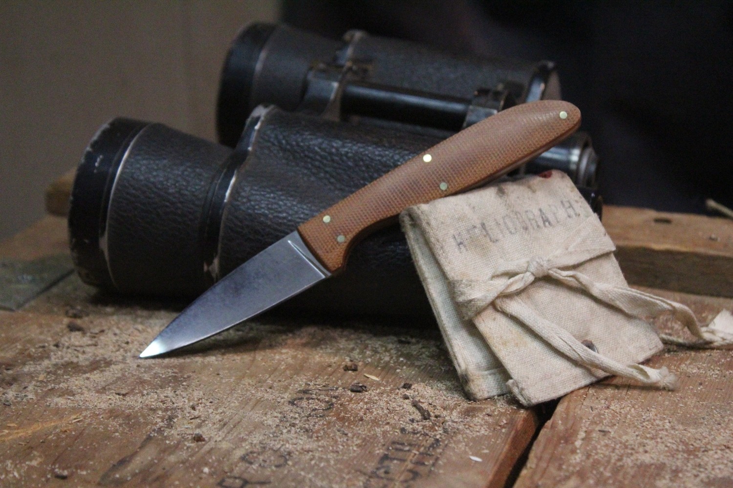 Isley Blades M24 2.62&quot; Fixed Blade Neck Knife, Natural Canvas Micarta With Orange G-10 Liner / Polished O1