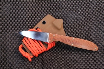 Isley Blades M24 2.62" Fixed Blade Neck Knife, Natural Canvas Micarta With Orange G-10 Liner / Polished O1
