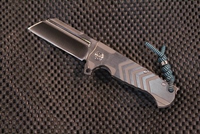 Andre de Villiers Mid-Tech Mini Butcher 3" Flipper Knife, Titanium / Satin Wharncliff