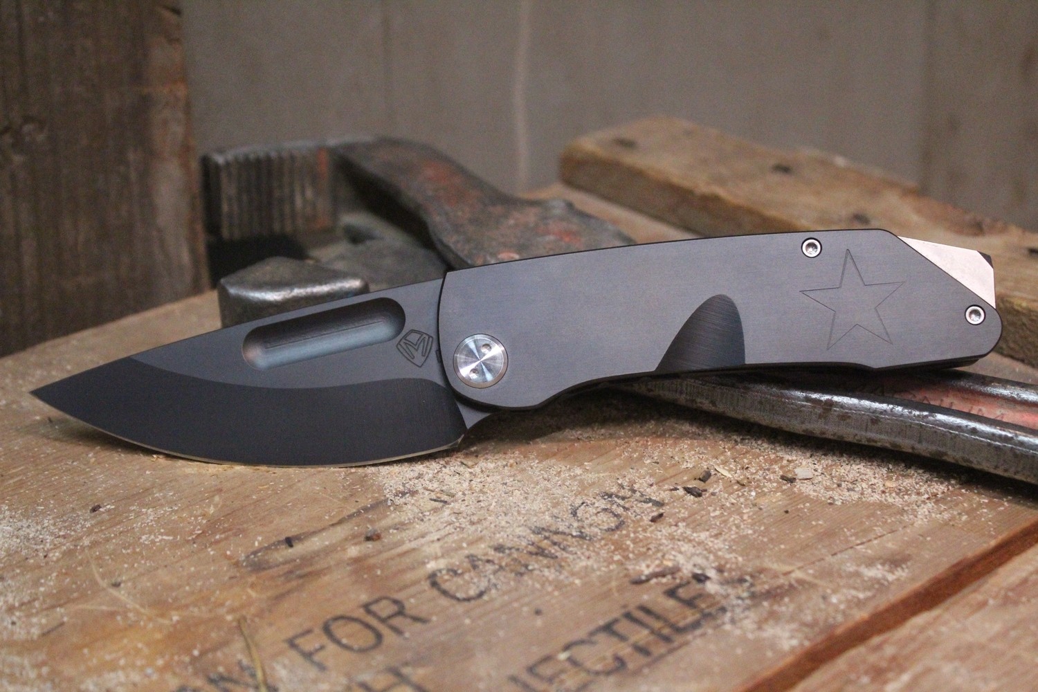 Medford Knife and Tool (MKT) The General 4&quot; Frame Lock Knife, Black PVD Titanium / Black D2