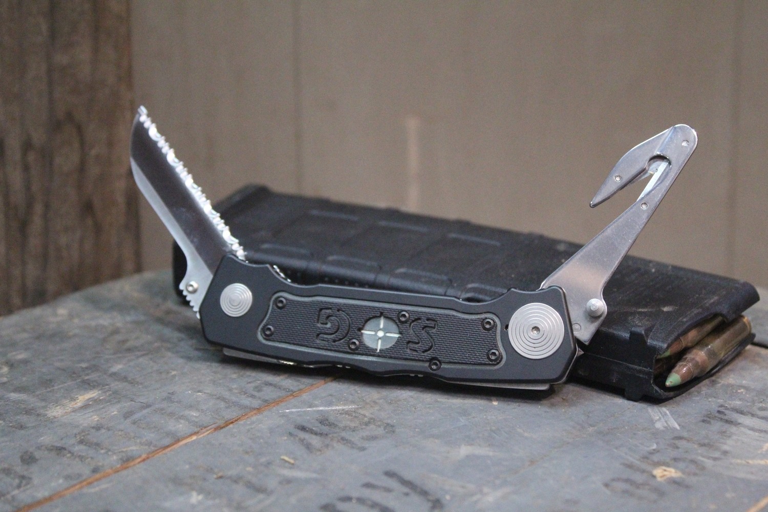 SOG Bipolar 3&quot; Dual Blade Folding Knife, Black Aluminium / Satin AUS-8 ( Pre Owned )