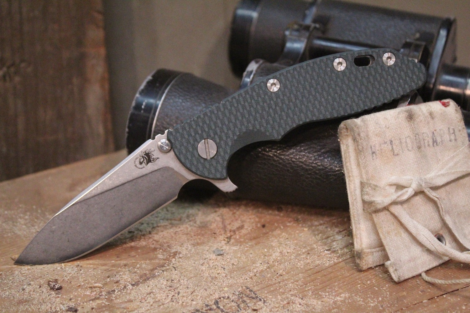 Hinderer Knives XM-18 3.5 Slicer Flipper Knife, Green G-10 / Stonewash