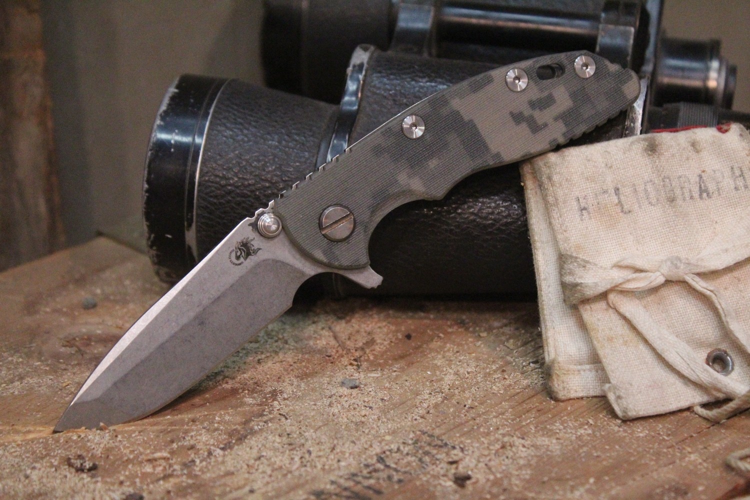 Hinderer Knives XM-18 3.5 Spanto Flipper Knife, ACU Camo G-10 / Stonewash