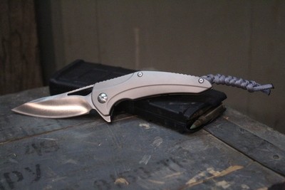 Brous Blades Limited Edition XR-1 3.5"  Flipper Knife, Titanium / Stonewash