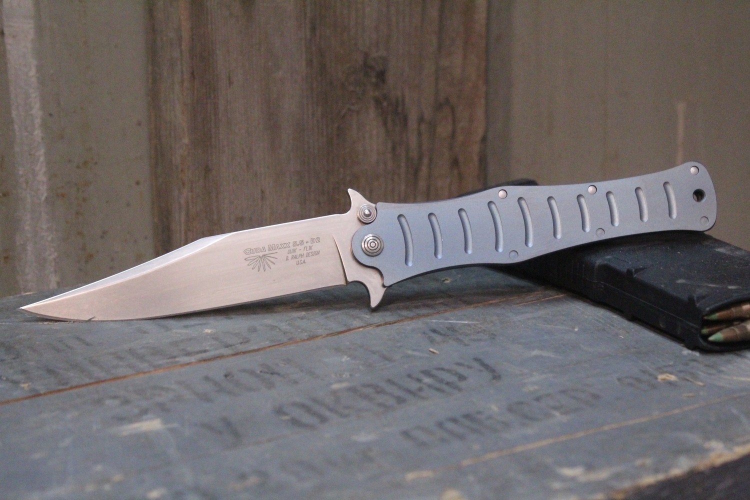 Camillus Cuda Maxx 5.4&quot; Frame Lock Knife, Blue Titanium / Satin ( Pre Owned )