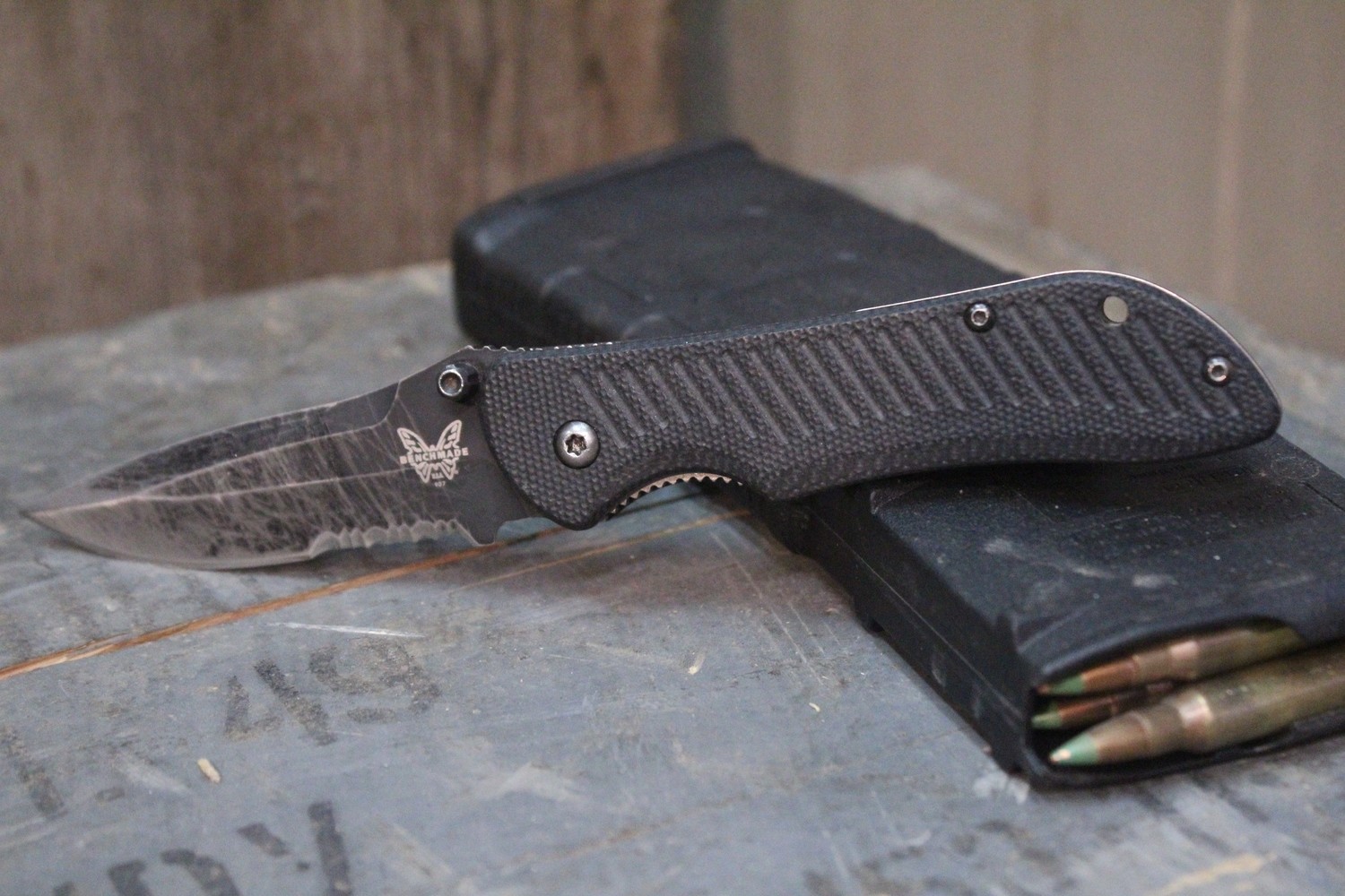 Benchmade Mini Nitrous Stryker 3&quot; Assisted Spear Point Folder / Black G10 / Black Serrated (Pre-Owned)