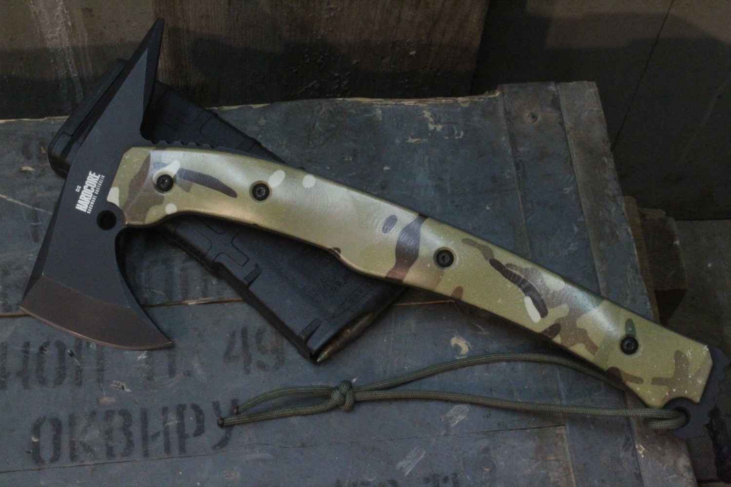 Hardcore Hardware Tactical Tomahawk Axe, Forest Camo G10 / Black
