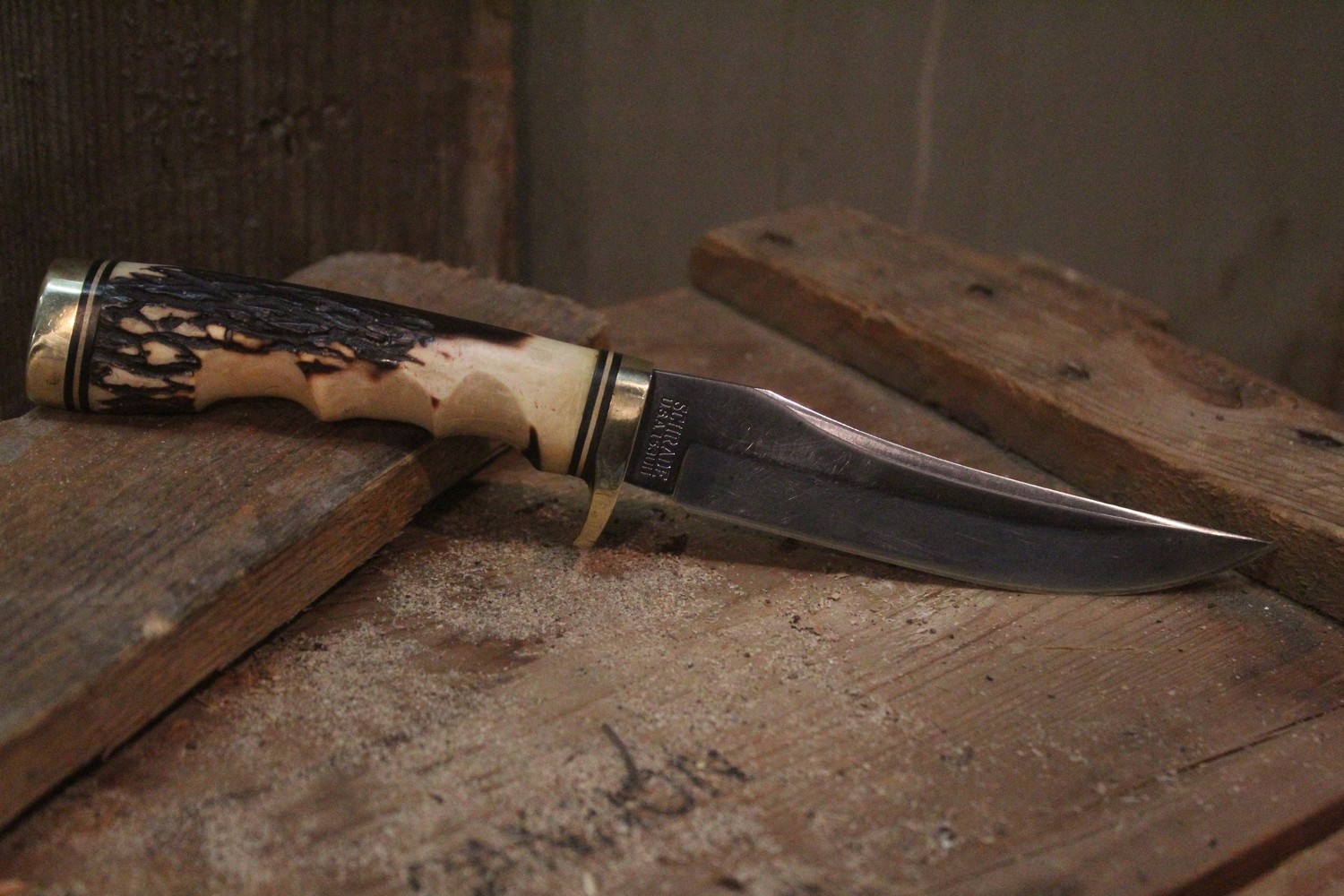 Schrade Classic Uncle Henry Golden Spike Fixed 5&quot; Blade, Delrin Stag Handle / Satin ( Pre Owned )