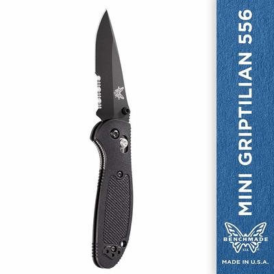 Benchmade Mini Griptilian 2.91" AXIS Lock Knife / Black Serrated / Black / S30V ( Discontinued )