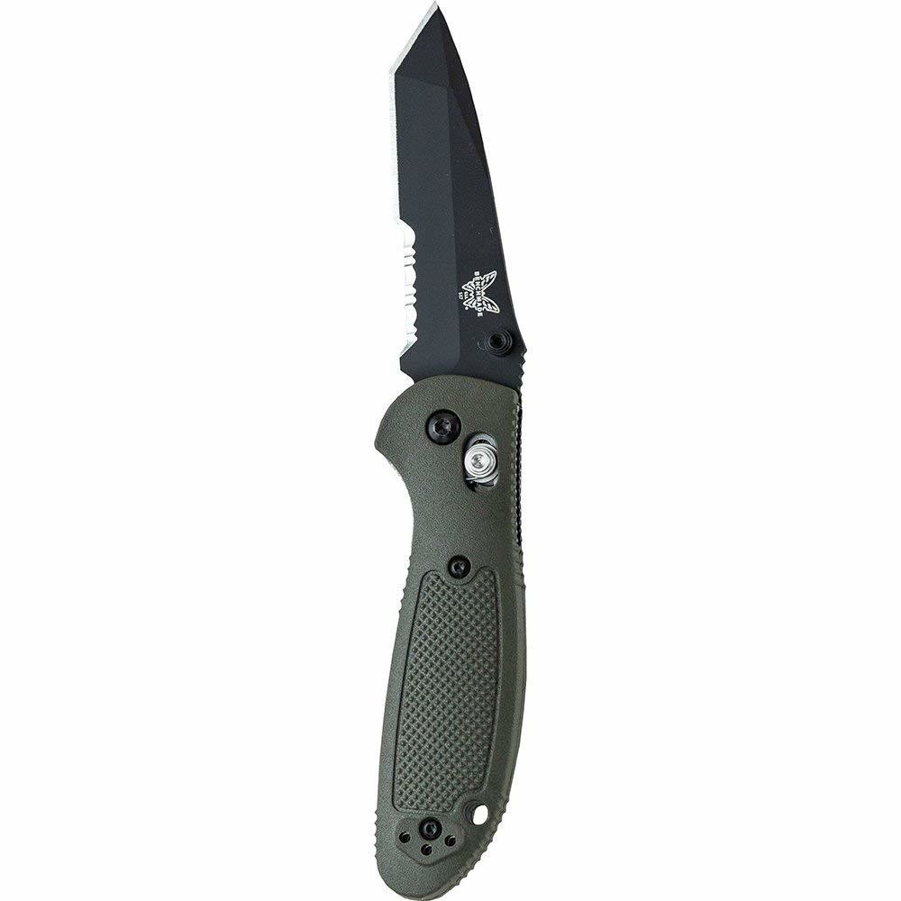 Benchmade Mini Griptilian Tanto 2.91&quot; AXIS Lock Knife / Black Serrated / OD Green S30V (Discontinued)