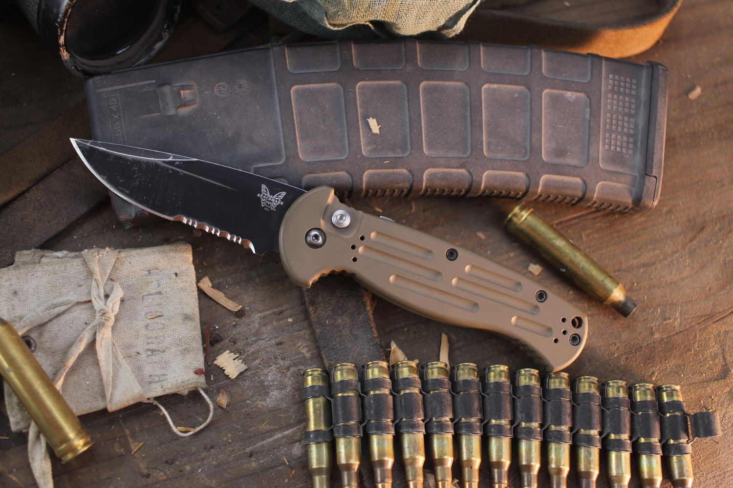 Benchmade AFO II 3.56" Automatic Knife / Black Serrated / Custom Desert Tan Cerakote