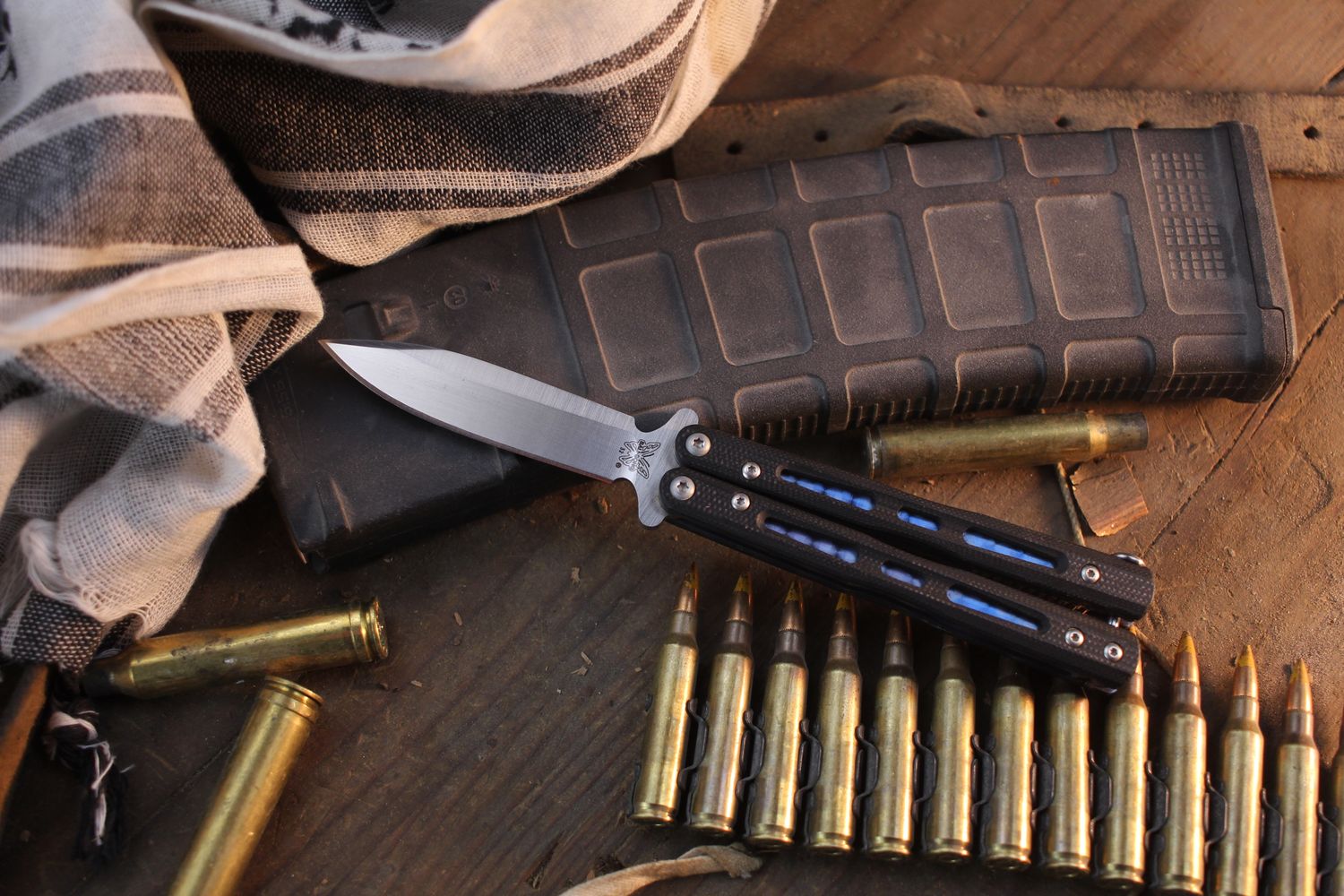 Benchmade 32 3" Balisong Butterfly / Black G-10 &amp; Anodized Titanium Liners / Satin D2 ( Pre Owned )