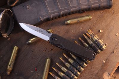 Emerson Mini A-100-SF 3" Linerlock Front Flipper / Black G-10 / Stonewash 154CM ( Pre Owned )