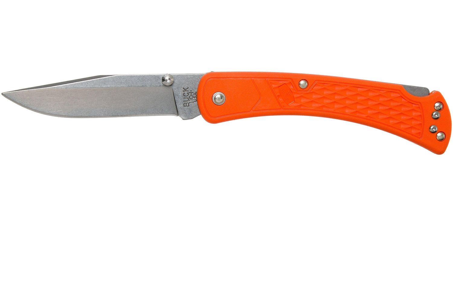 Buck 110 Slim Select 3.625" Lockback Folder / Blaze Orange GFN / Satin 420