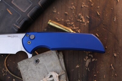 Pro-Tech Mordax 3.625" Drop Point Plunge Lock Flipper / Blue Aluminum / Stonewashed CPM-Magnacut ( Pre Owned )