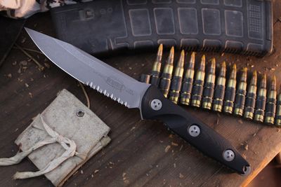 Microtech Socom Alpha S/E 5" Fixed Blade / Black G-10 / Apocalyptic Partial Serrations M390 ( Pre Owned )