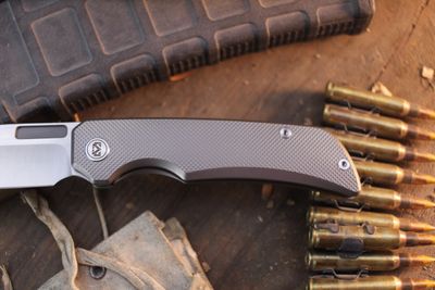 Miguron Knives Mero 3.65" Framelock Front Flipper / Knurled Titanium / Wiped N390 ( Pre Owned )