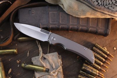 Miguron Knives Mero 3.65" Framelock Front Flipper / Knurled Titanium / Wiped N390 ( Pre Owned )