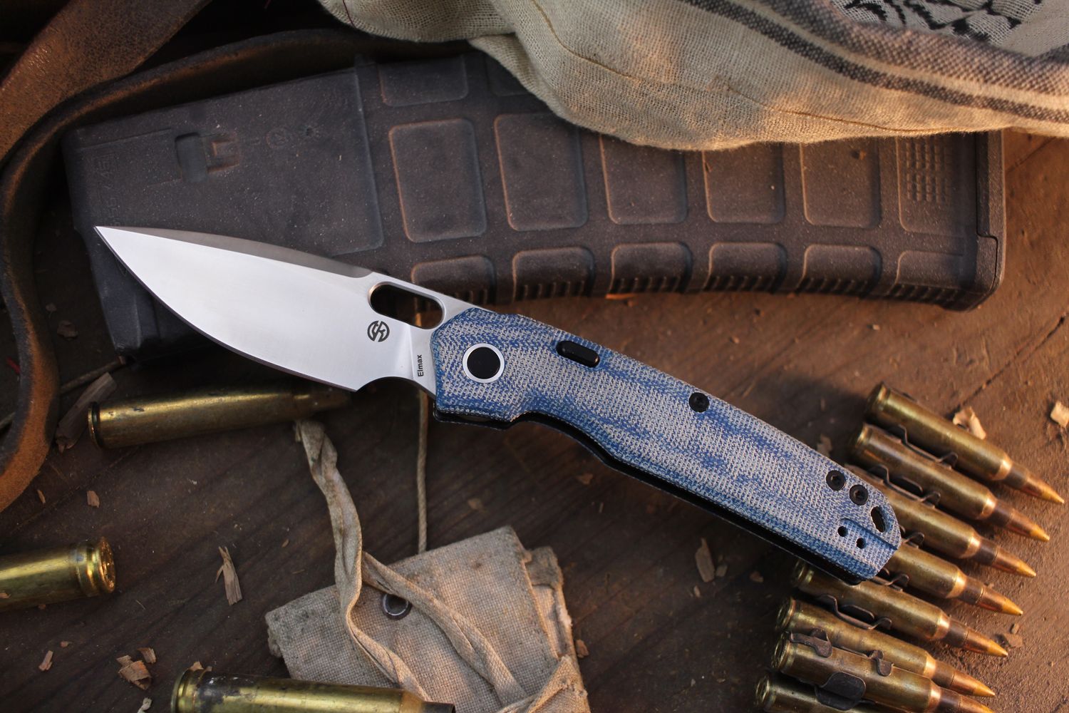 Vosteed Psyop 3.5" Linerlock Folder / Blue Denim Micarta / Satin Elmax ( Pre Owned )