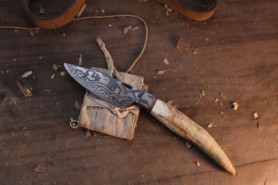 Mark Couch 3.5” Utility / Moose Antler Tine / Alaskan Forged Damascus