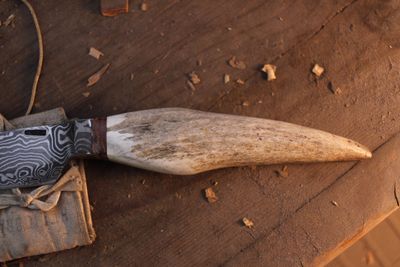 Mark Couch 4.5” Drop Point Hunter / Moose Antler Tine / Alaskan Forged Damascus