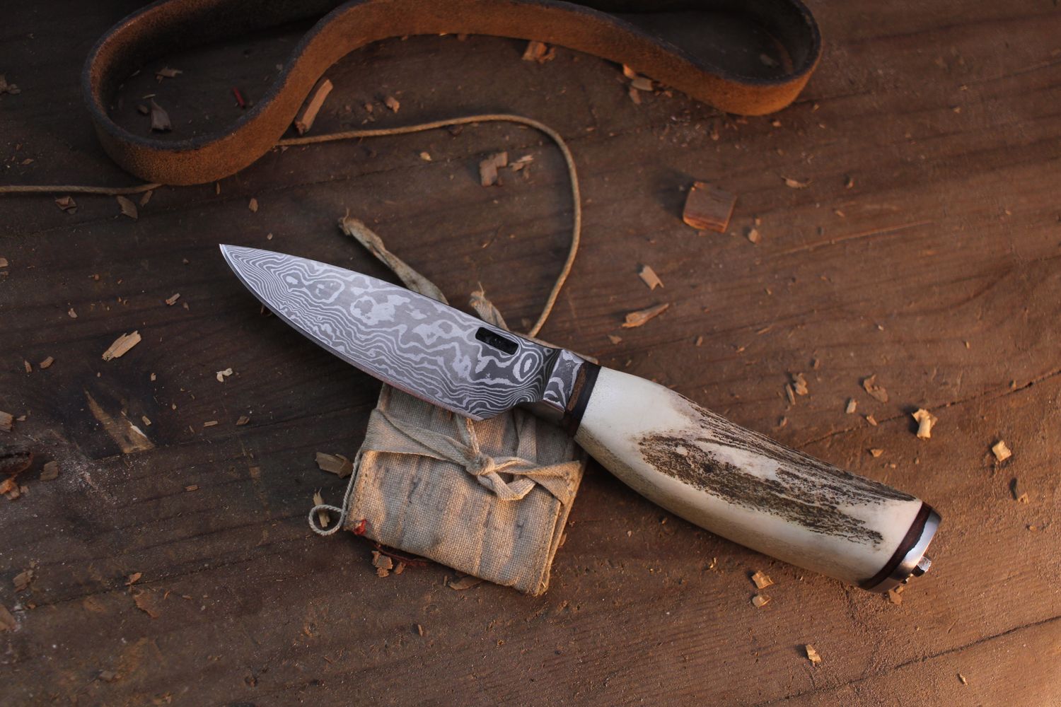 Mark Couch 3.75” Utility / Moose Antler / Alaskan Forged Damascus