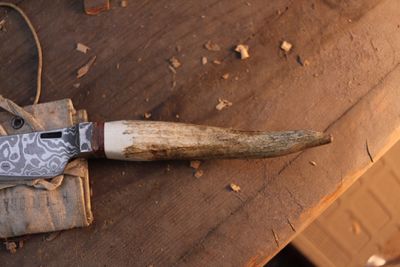 Mark Couch 4.25” Utility / Moose Antler Tine / Alaskan Forged Damascus