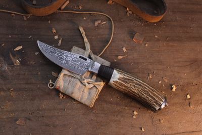 Mark Couch 3.5” Trailing Point Skinner / Moose Antler / Alaskan Forged Damascus