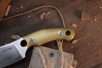 GiantMouse GMF1-XL 3.1" Fixed Blade / Machined Brass / Satin Elmax ( Pre Owned )