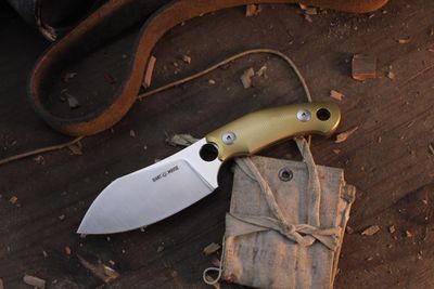 GiantMouse GMF1-XL 3.1" Fixed Blade / Machined Brass / Satin Elmax ( Pre Owned )