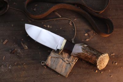  David Reed Groß Jager Messer 4" Fixed Blade / Elk Antler &amp; Brass Single Guard / Polished Drop Point D2.