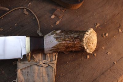  David Reed Groß Jager Messer 4" Fixed Blade / Elk Antler &amp; Brass Single Guard / Polished Drop Point D2.