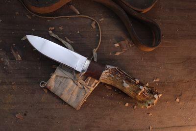  David Reed  Jager Messer 3" Fixed Blade / Elk Antler &amp; Brass Single Guard / Polished Drop Point D2