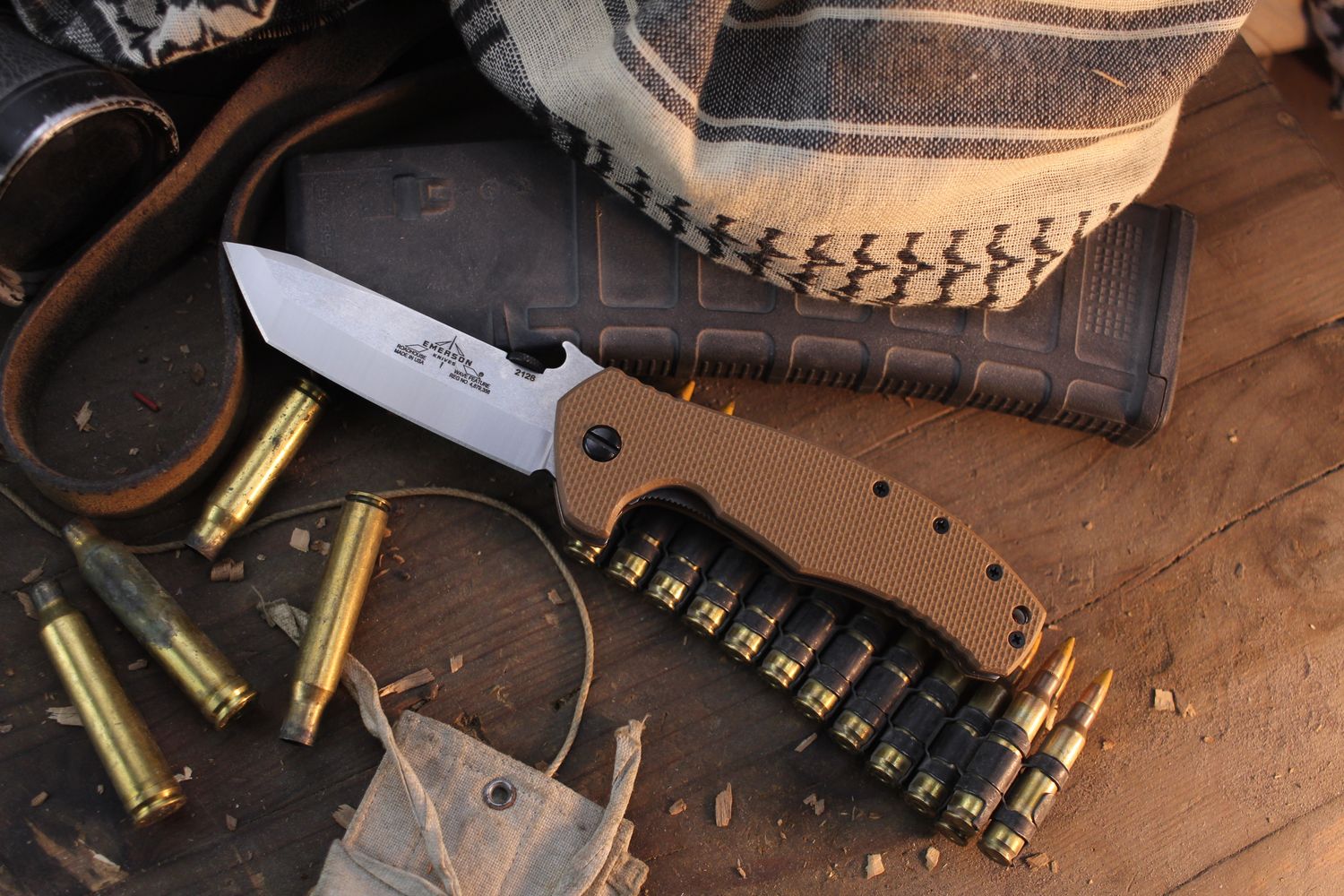 Emerson Roadhouse SF 3.8" Wave Hook Linerlock Folder / Tan G-10 / Stonewashed 154CM ( Pre Owned )