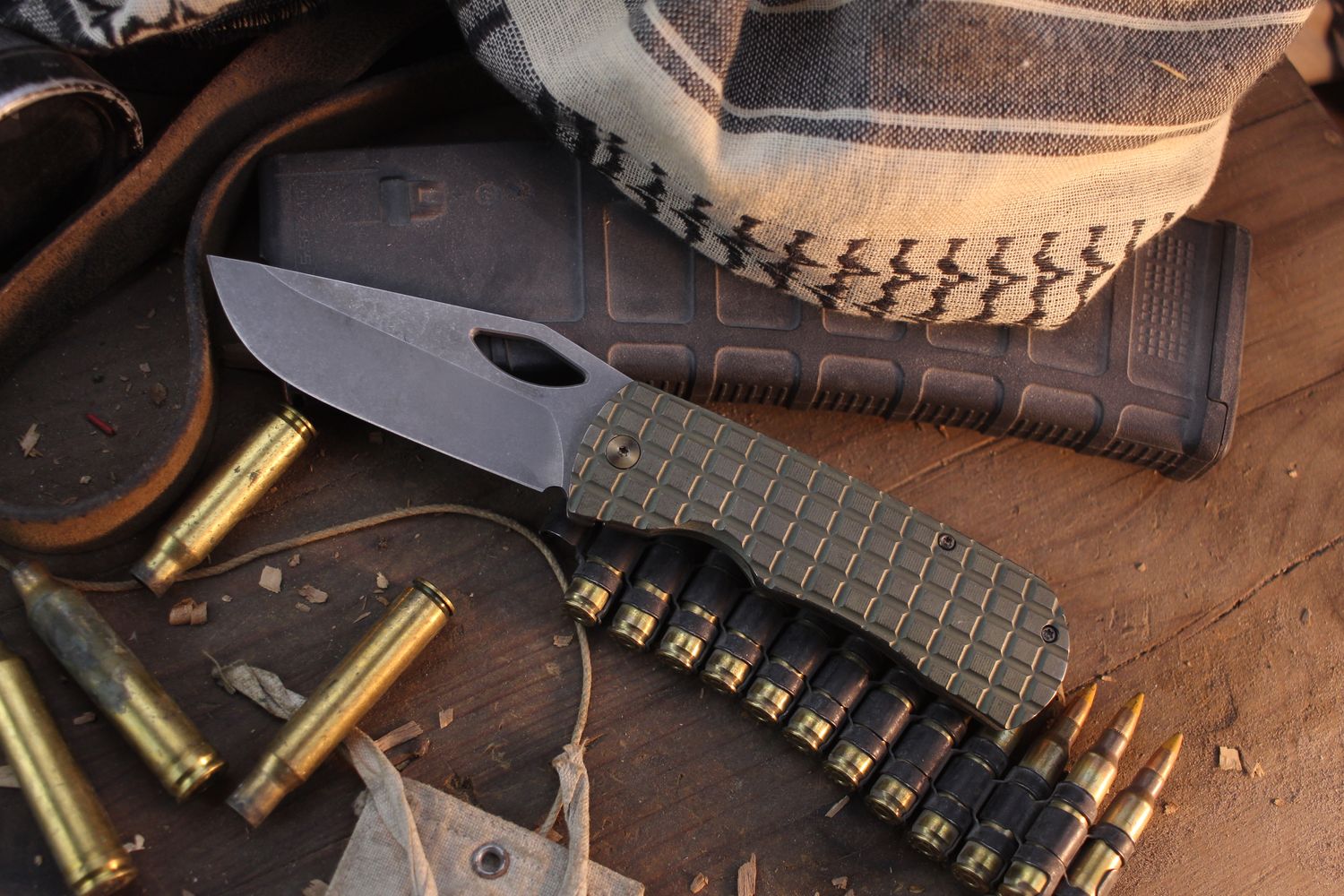 McNees Custom Knives Dixon 3.75" Framelock Folder / Atomic Bronze Frag Titanium / Stonewashed MagnaCut ( Pre Owned )