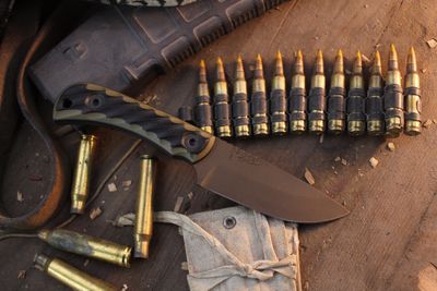 Half Face Blades Cav Jr Back Country 3.625" Fixed Blade / OD Green &amp; Black G-10 / Midnight Bronze Cerakote S45VN ( Pre Owned )