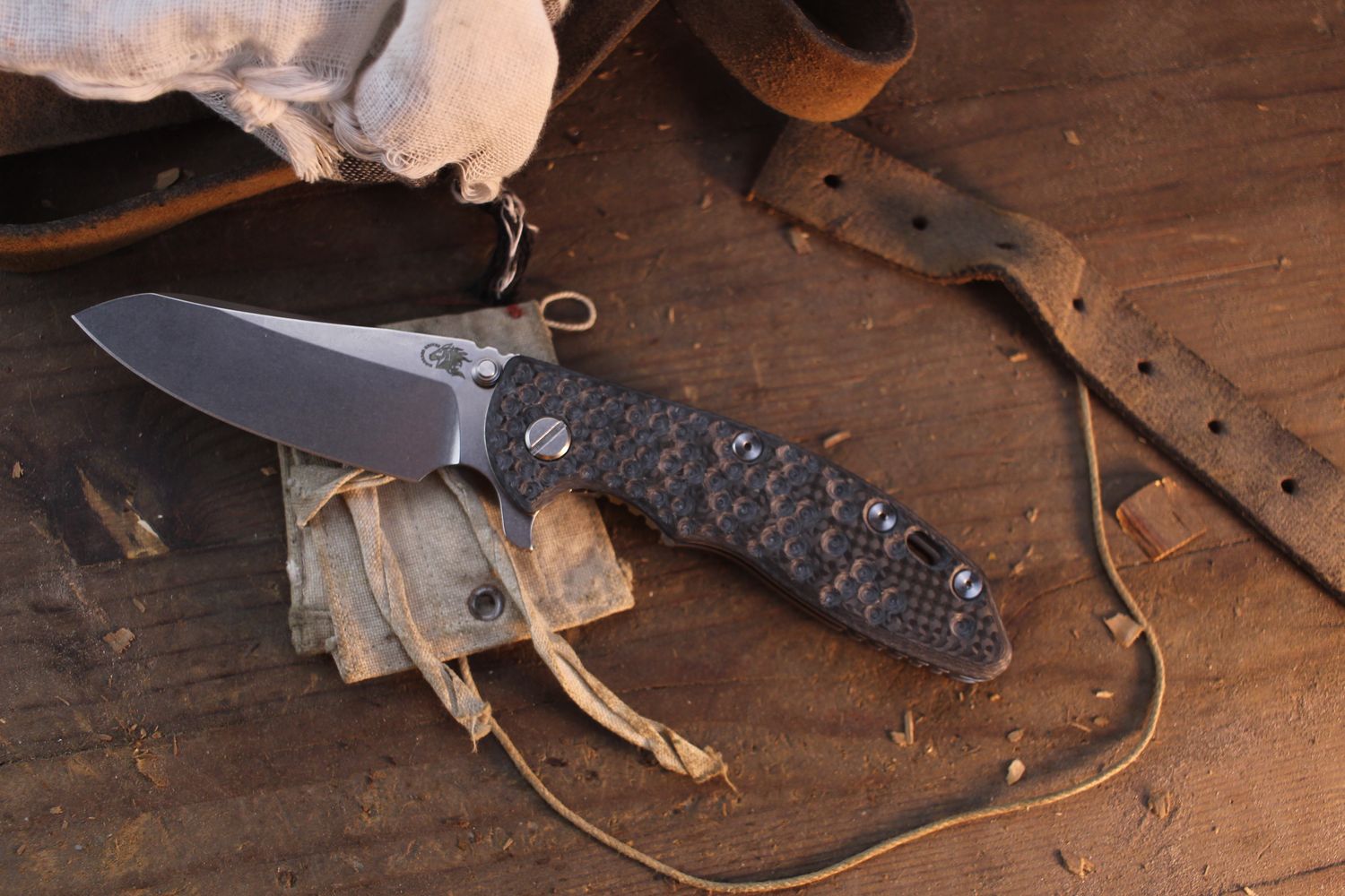 Hinderer Knives XM-18 3.5" Framelock Flipper / 3DK Carbon Fiber Scale &amp; Stonewashed Titanium / Stonewashed S45VN