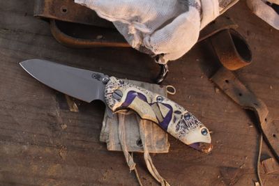 Hinderer Knives XM-18 3.5" Framelock Flipper / 3DK Composite Walrus Jaw Bone &amp; Battle Bronze Titanium / Working Finish S45VN